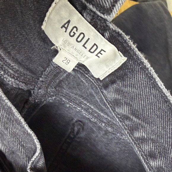 Agolde Criss Cross High Waist Jeans 29 Womens Black Shambles Cotton Frayed - Picture 10 of 10